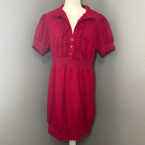 BeBop Red Retro Dress Puffed‎ Sleeves Collared Size 2X - Picture 1 of 8